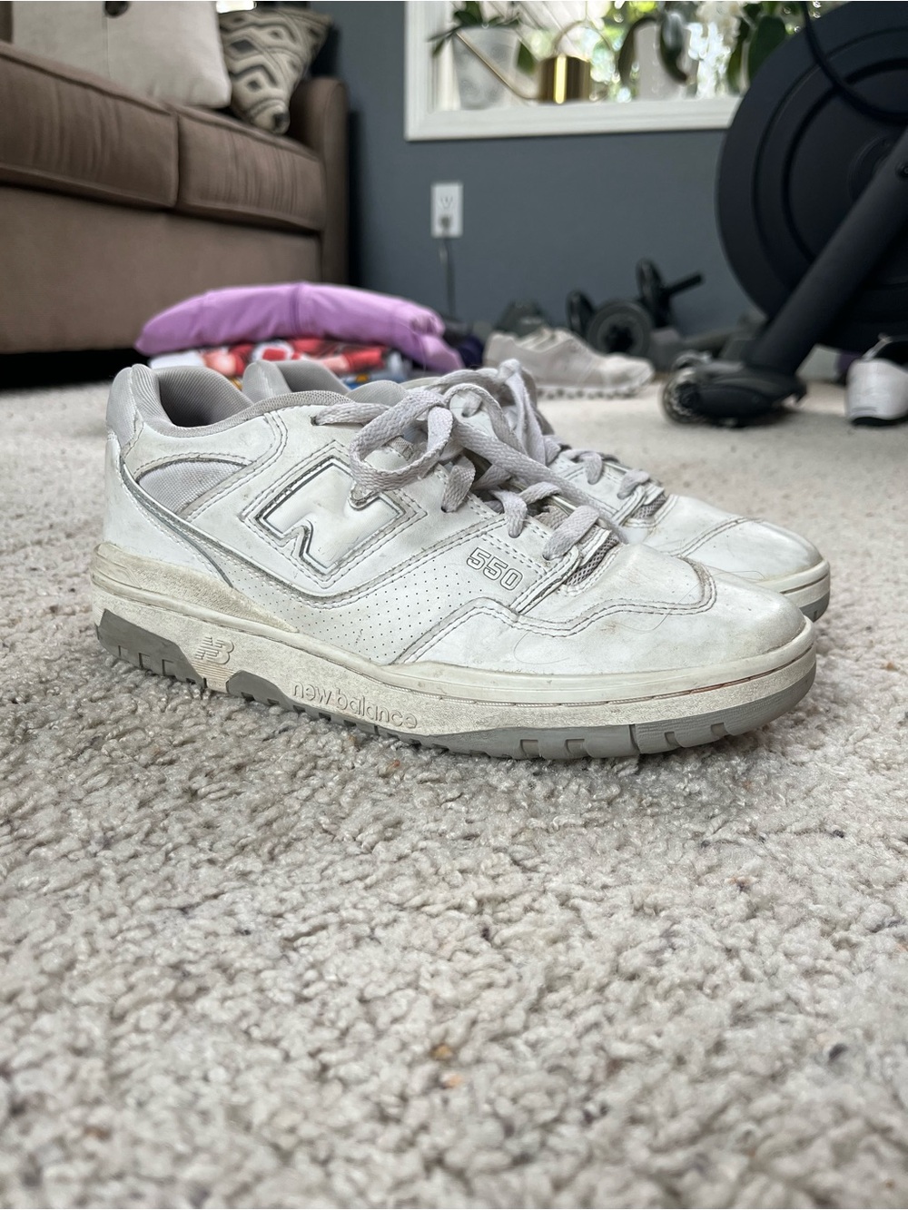 New Balance White/Light Gray 550 Low-Top Sneakers - men's 9